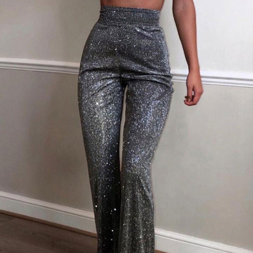 Metallic Sparkly Wide Leg Pants